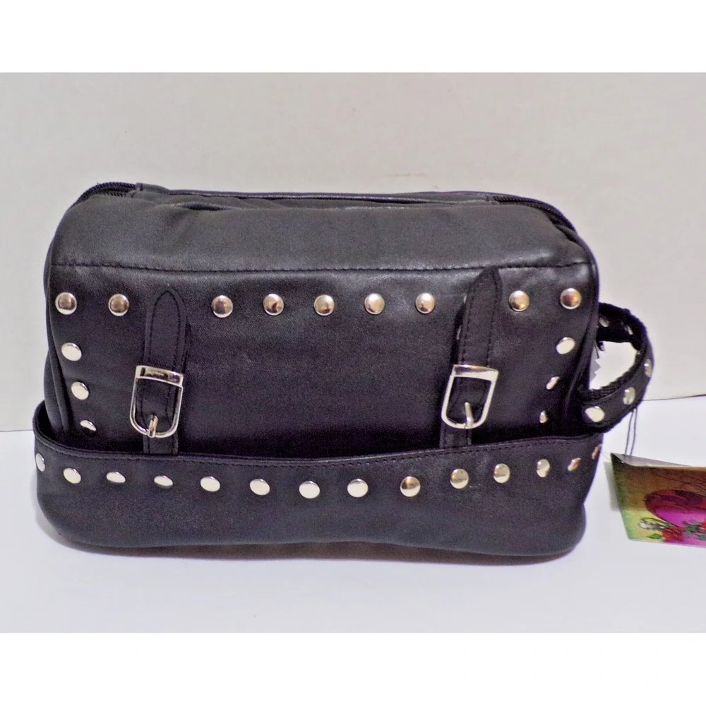 Bikers Women's Cosmetic Travel Bag Silver Studs NWT Soul of the Rose Zipper Snap
